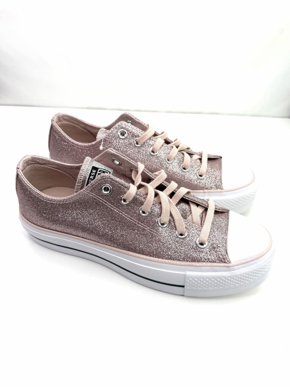 Converse Pink Rose Gold Glitter Chuck Taylor All Star Low Top Platform Sneaker